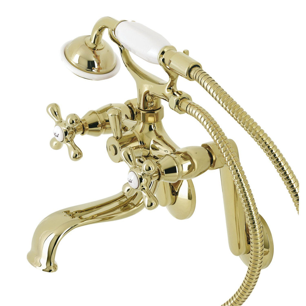 Kingston Three-Handle 2-Hole Tub Wall Mount Clawfoot Tub Faucet with Handshower