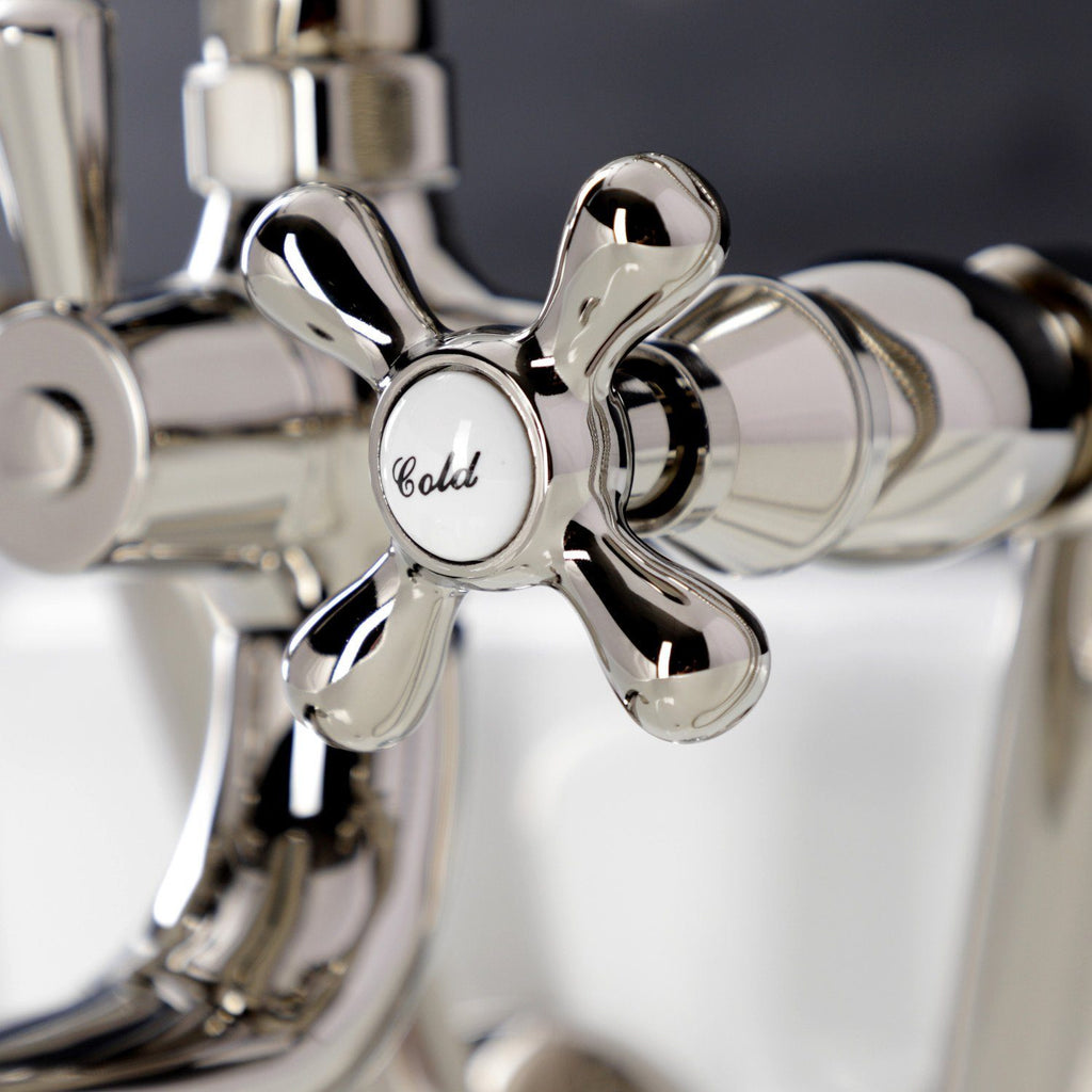 Kingston Three-Handle 2-Hole Tub Wall Mount Clawfoot Tub Faucet with Handshower