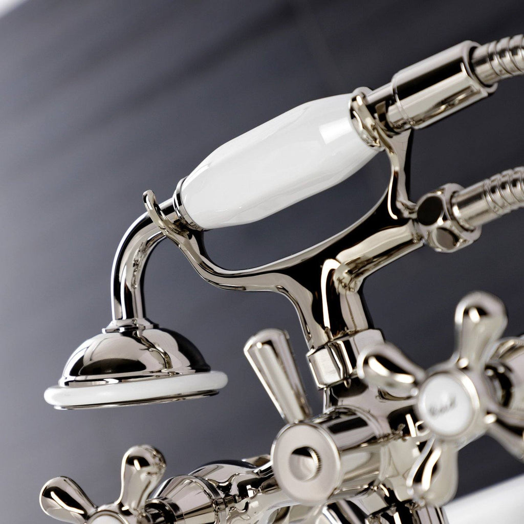 Kingston Three-Handle 2-Hole Tub Wall Mount Clawfoot Tub Faucet with Handshower