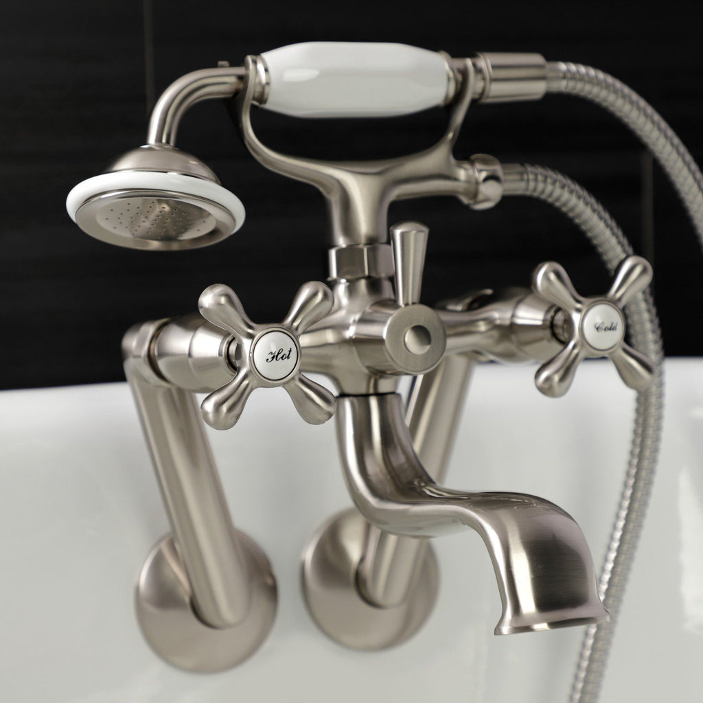 Kingston Three-Handle 2-Hole Tub Wall Mount Clawfoot Tub Faucet with Handshower