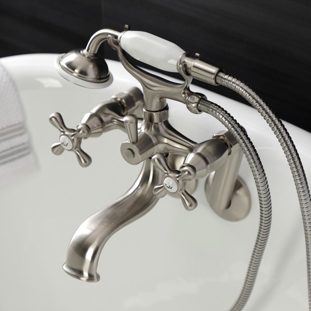 Kingston Three-Handle 2-Hole Tub Wall Mount Clawfoot Tub Faucet with Handshower