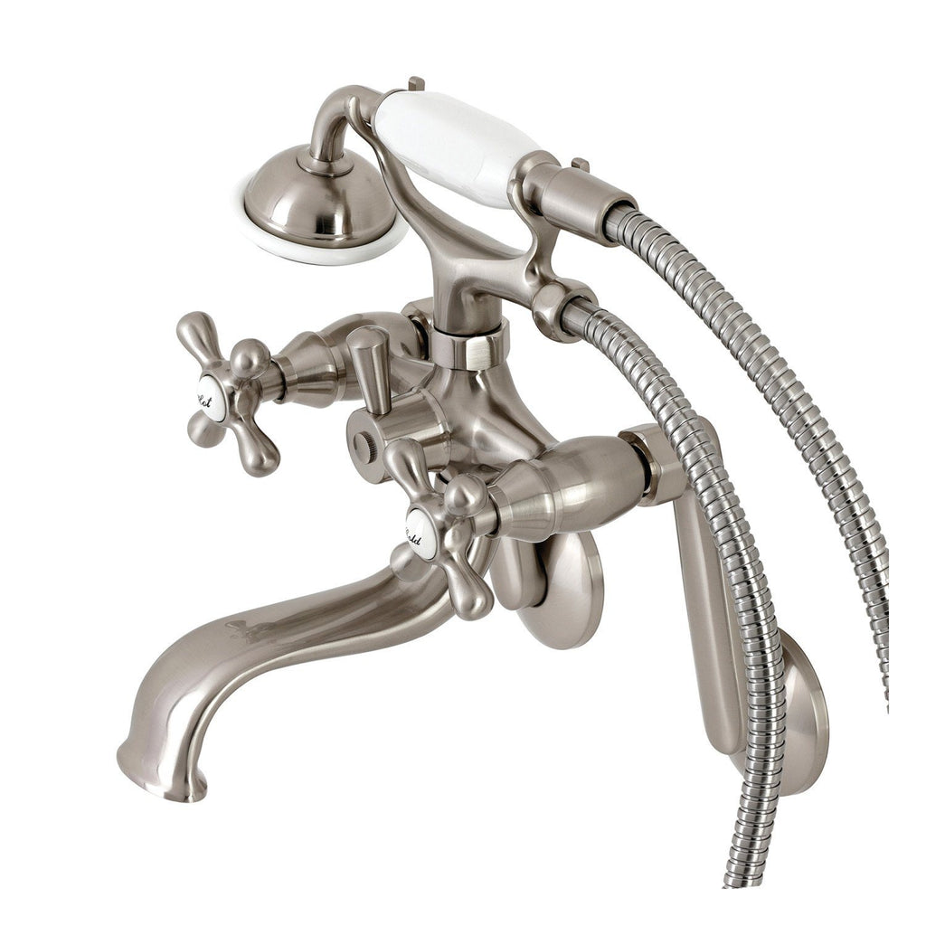 Kingston Three-Handle 2-Hole Tub Wall Mount Clawfoot Tub Faucet with Handshower
