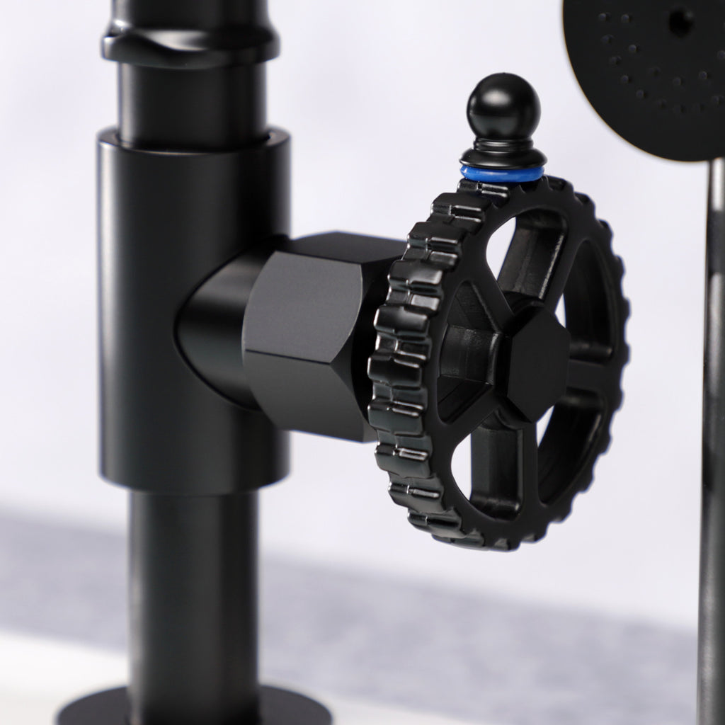 Fuller Two-Handle 4-Hole Deck Mount Industrial Style Bridge Kitchen Faucet with Brass Side Sprayer