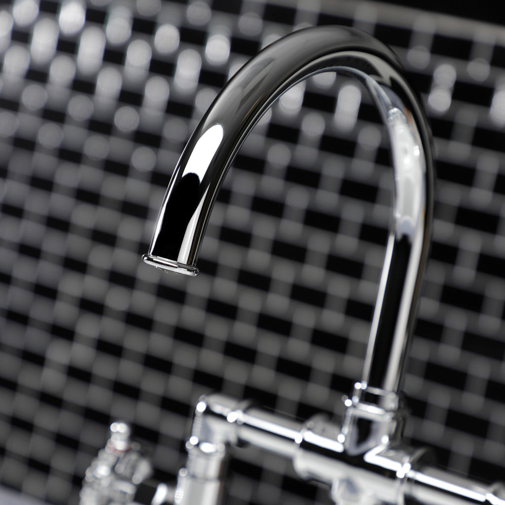 Fuller Two-Handle 4-Hole Deck Mount Industrial Style Bridge Kitchen Faucet with Brass Side Sprayer