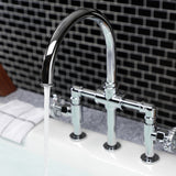 Fuller Two-Handle 4-Hole Deck Mount Industrial Style Bridge Kitchen Faucet with Brass Side Sprayer