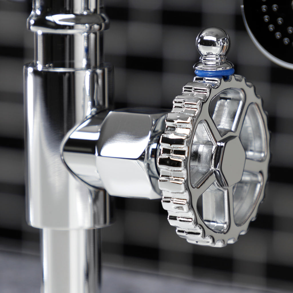 Fuller Two-Handle 4-Hole Deck Mount Industrial Style Bridge Kitchen Faucet with Brass Side Sprayer