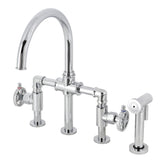 Fuller Two-Handle 4-Hole Deck Mount Industrial Style Bridge Kitchen Faucet with Brass Side Sprayer