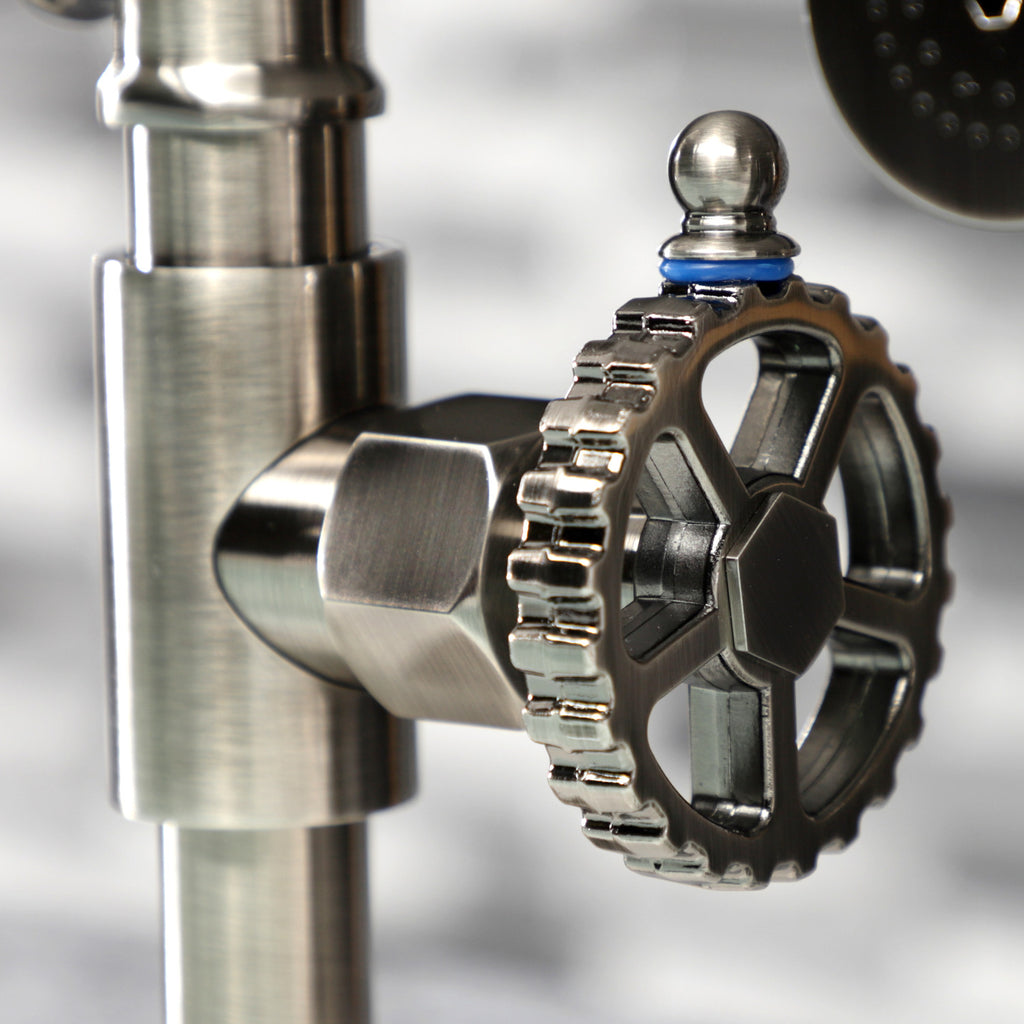 Fuller Two-Handle 4-Hole Deck Mount Industrial Style Bridge Kitchen Faucet with Brass Side Sprayer