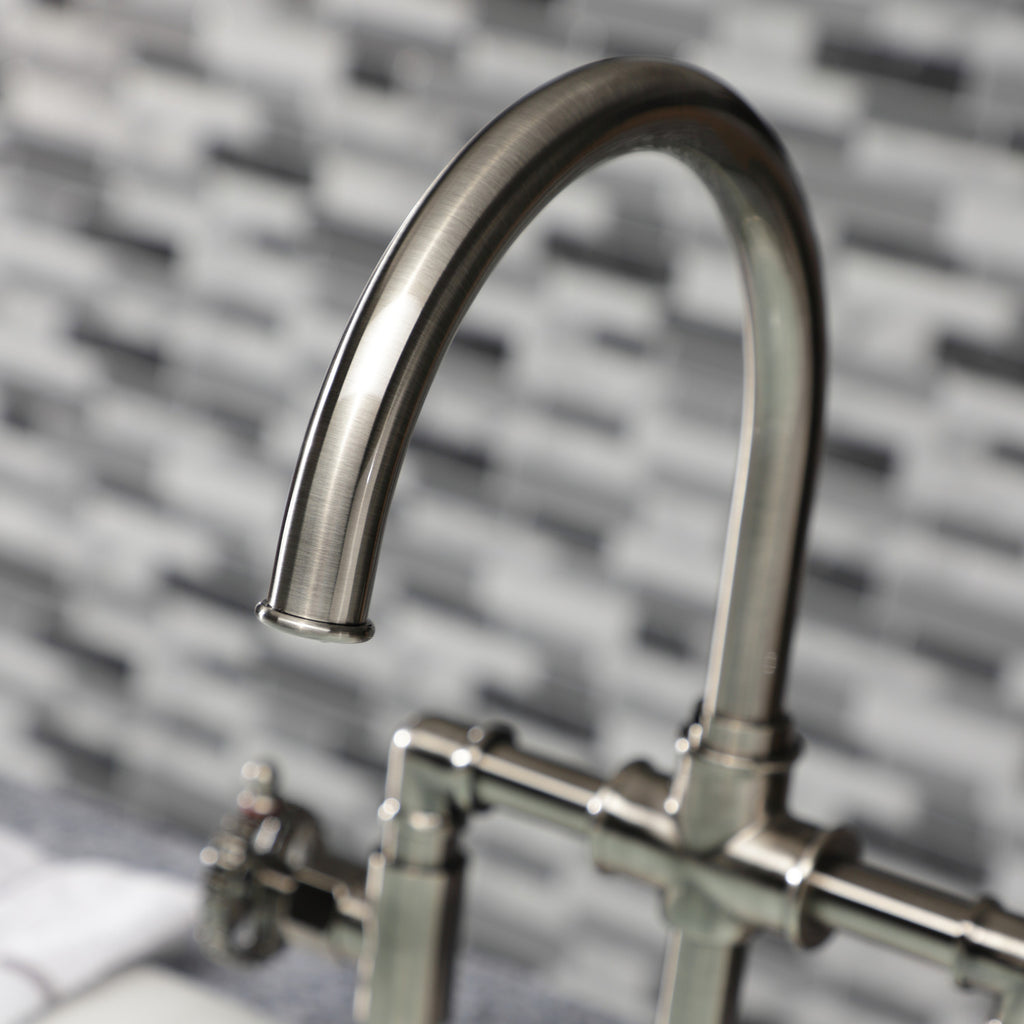 Fuller Two-Handle 4-Hole Deck Mount Industrial Style Bridge Kitchen Faucet with Brass Side Sprayer