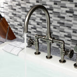 Fuller Two-Handle 4-Hole Deck Mount Industrial Style Bridge Kitchen Faucet with Brass Side Sprayer