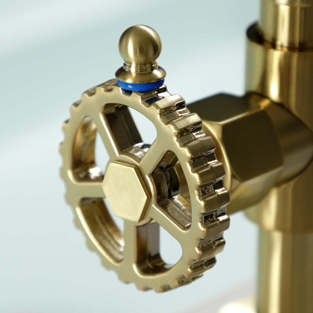 Fuller Two-Handle 4-Hole Deck Mount Industrial Style Bridge Kitchen Faucet with Brass Side Sprayer