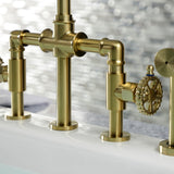 Fuller Two-Handle 4-Hole Deck Mount Industrial Style Bridge Kitchen Faucet with Brass Side Sprayer