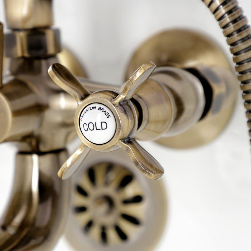Essex Three-Handle 2-Hole Tub Wall Mount Clawfoot Tub Faucet with Handshower