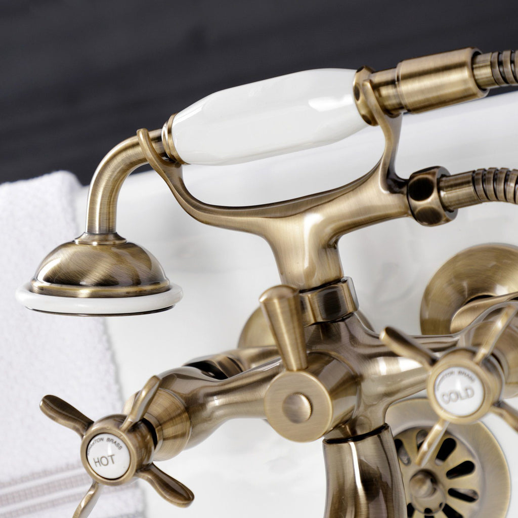 Essex Three-Handle 2-Hole Tub Wall Mount Clawfoot Tub Faucet with Handshower