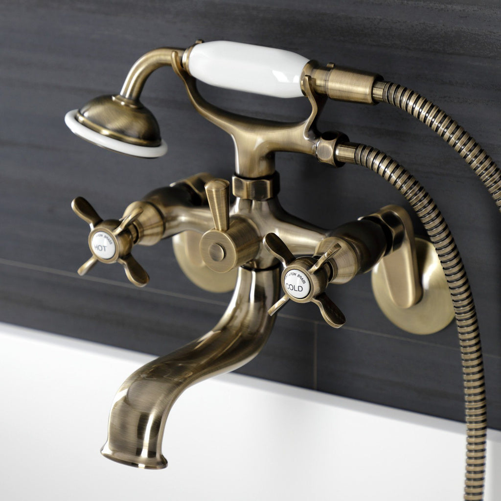 Essex Three-Handle 2-Hole Wall Mount Clawfoot Tub Faucet with Handshower