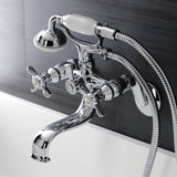 Essex Three-Handle 2-Hole Wall Mount Clawfoot Tub Faucet with Handshower