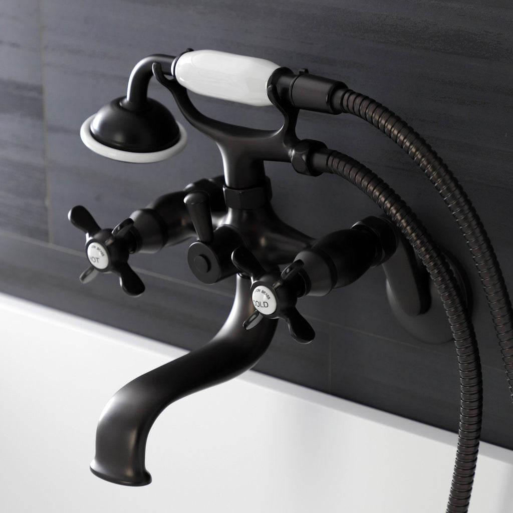 Essex Three-Handle 2-Hole Wall Mount Clawfoot Tub Faucet with Handshower