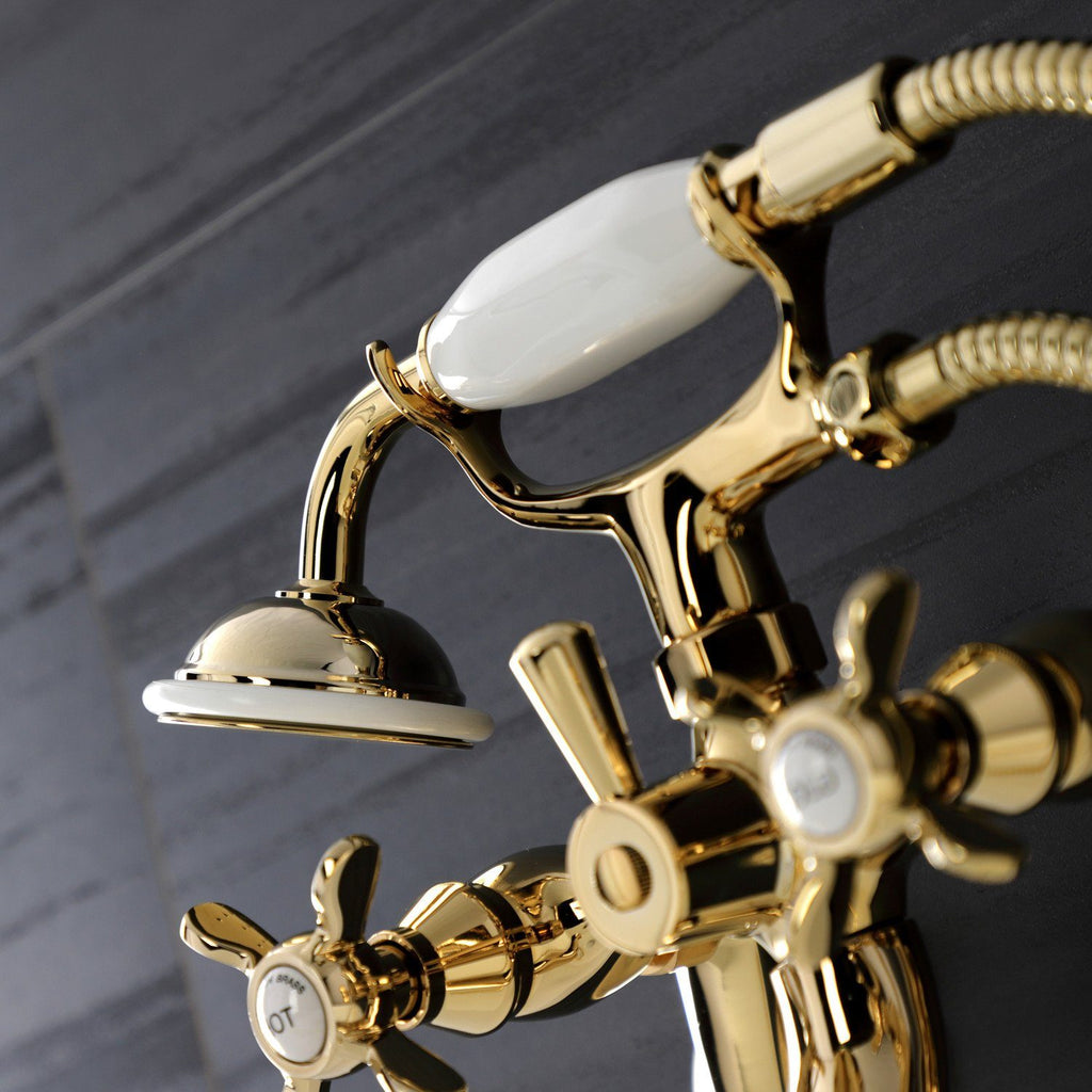 Essex Three-Handle 2-Hole Wall Mount Clawfoot Tub Faucet with Handshower