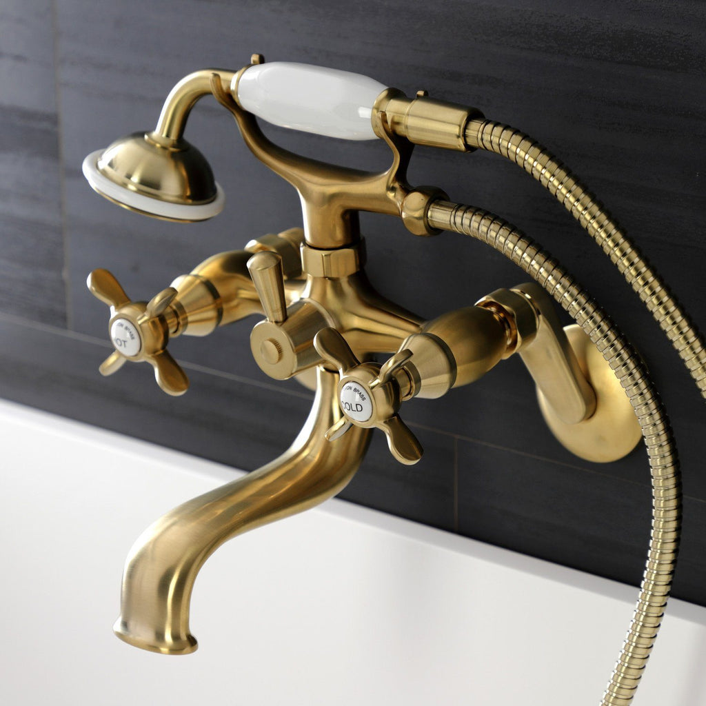 Essex Three-Handle 2-Hole Wall Mount Clawfoot Tub Faucet with Handshower
