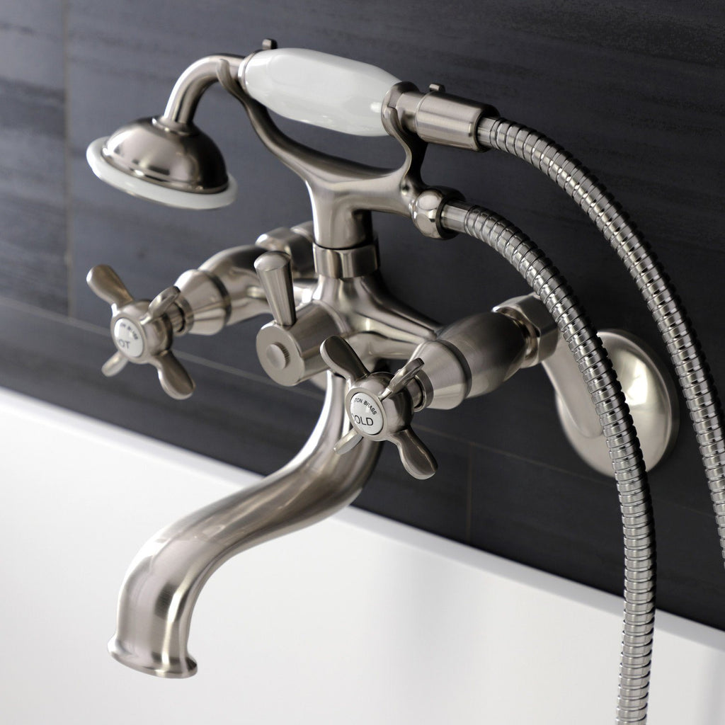 Essex Three-Handle 2-Hole Wall Mount Clawfoot Tub Faucet with Handshower