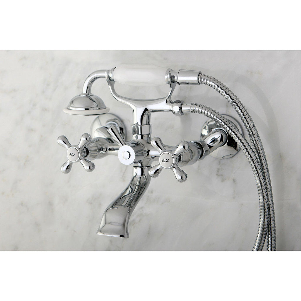 Kingston Three-Handle 2-Hole Tub Wall Mount Clawfoot Tub Faucet with Hand Shower