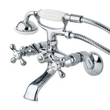 Kingston Three-Handle 2-Hole Tub Wall Mount Clawfoot Tub Faucet with Hand Shower