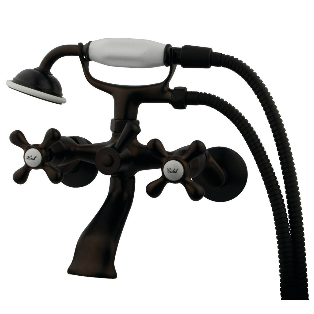 Kingston Three-Handle 2-Hole Tub Wall Mount Clawfoot Tub Faucet with Hand Shower