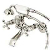 Kingston Three-Handle 2-Hole Tub Wall Mount Clawfoot Tub Faucet with Hand Shower