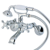 Kingston Two-Handle 2-Hole Wall Mount Clawfoot Tub Faucet with Hand Shower