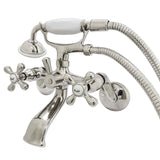 Kingston Two-Handle 2-Hole Wall Mount Clawfoot Tub Faucet with Hand Shower