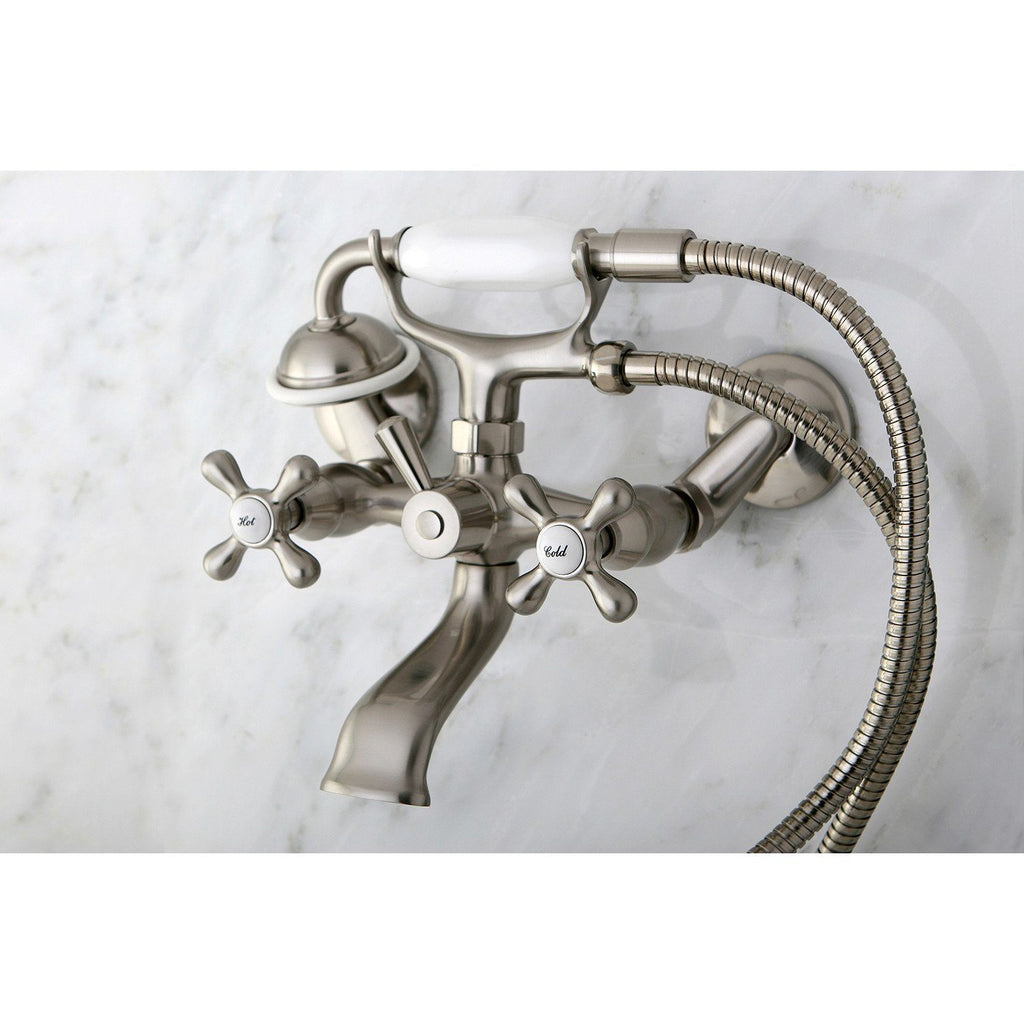 Kingston Two-Handle 2-Hole Wall Mount Clawfoot Tub Faucet with Hand Shower