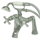 Kingston Three-Handle 2-Hole Deck Mount Clawfoot Tub Faucet with Hand Shower