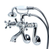 Kingston Three-Handle 2-Hole Tub Wall Mount Clawfoot Tub Faucet with Hand Shower