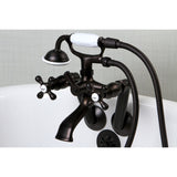 Kingston Three-Handle 2-Hole Tub Wall Mount Clawfoot Tub Faucet with Hand Shower