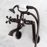 Kingston Three-Handle 2-Hole Tub Wall Mount Clawfoot Tub Faucet with Hand Shower