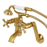 Kingston Three-Handle 2-Hole Tub Wall Mount Clawfoot Tub Faucet with Hand Shower