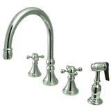 Governor Two-Handle 4-Hole Deck Mount Widespread Kitchen Faucet with Brass Sprayer