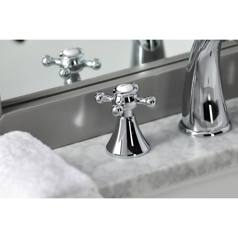 English Country Two-Handle 3-Hole Deck Mount Widespread Bathroom Faucet with Brass Pop-Up Drain