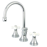 Governor Two-Handle 3-Hole Deck Mount Widespread Bathroom Faucet with Brass Pop-Up
