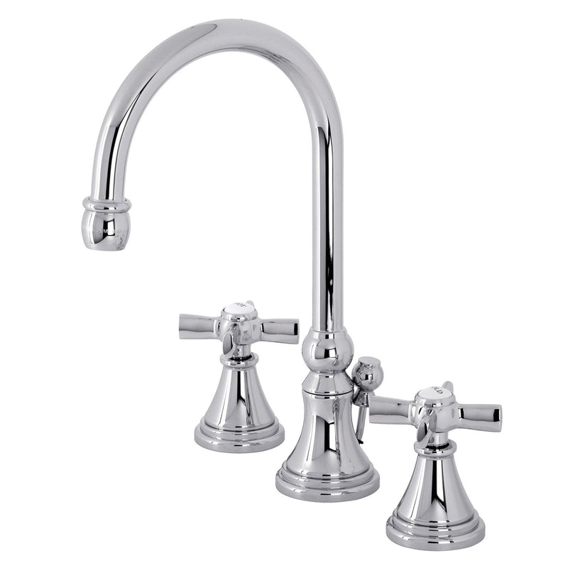 Millennium Two-Handle 3-Hole Deck Mount Widespread Bathroom Faucet with Brass Pop-Up Drain