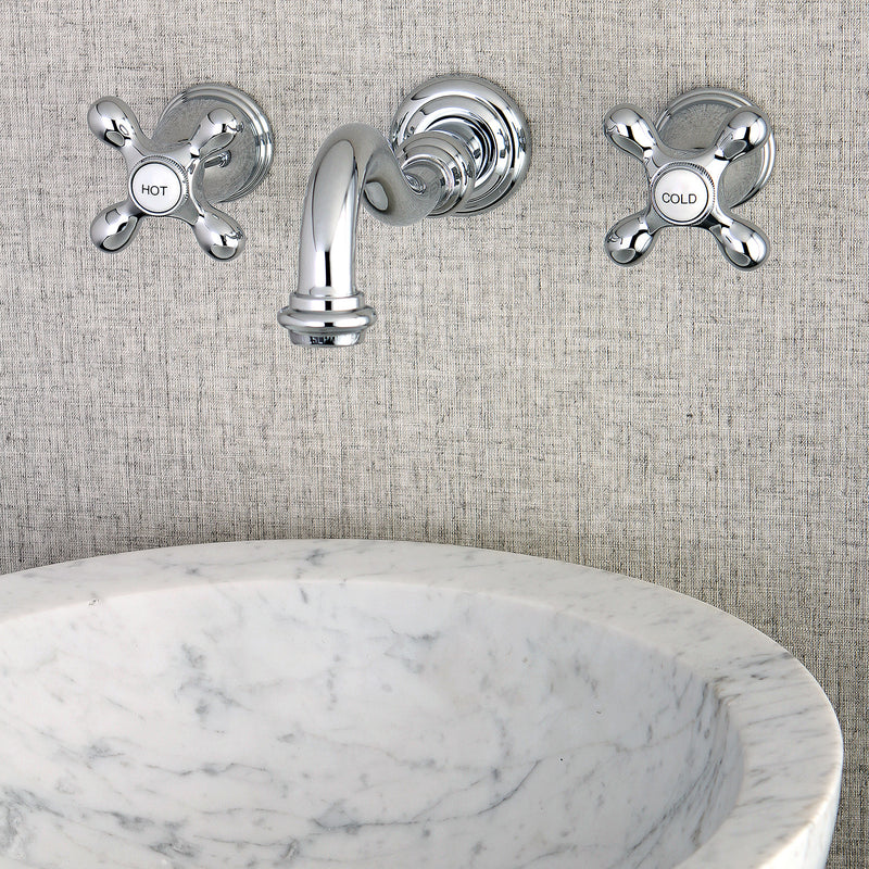 Vintage Double-Handle 3-Hole Wall Mount Bathroom Faucet