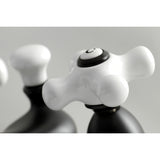 Restoration Double-Handle 3-Hole Deck Mount 4-Inch Centerset Bathroom Faucet with Brass Pop-Up