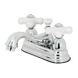 Restoration Double-Handle 3-Hole Deck Mount 4-Inch Centerset Bathroom Faucet with Brass Pop-Up
