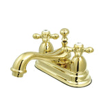 Restoration Double-Handle 3-Hole Deck Mount 4-Inch Centerset Bathroom Faucet with Brass Pop-Up