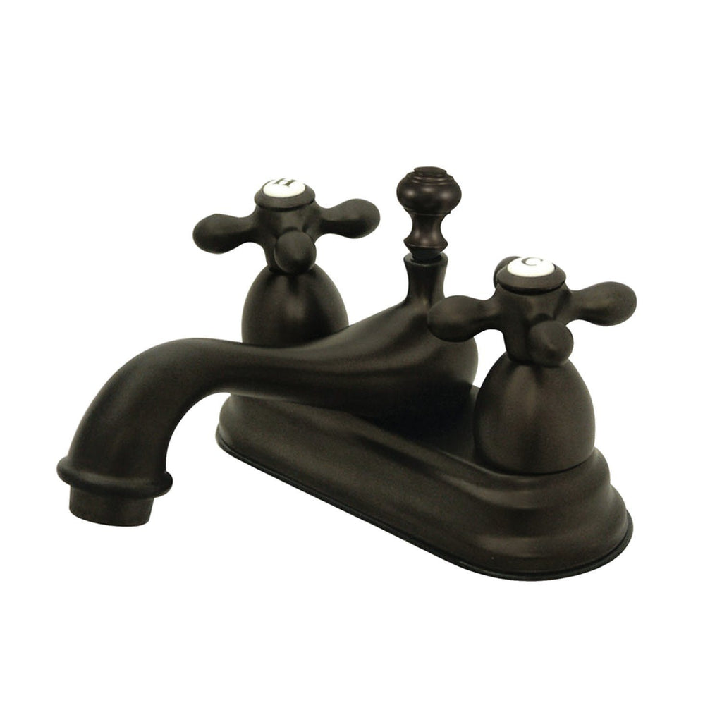 Restoration Double-Handle 3-Hole Deck Mount 4-Inch Centerset Bathroom Faucet with Brass Pop-Up