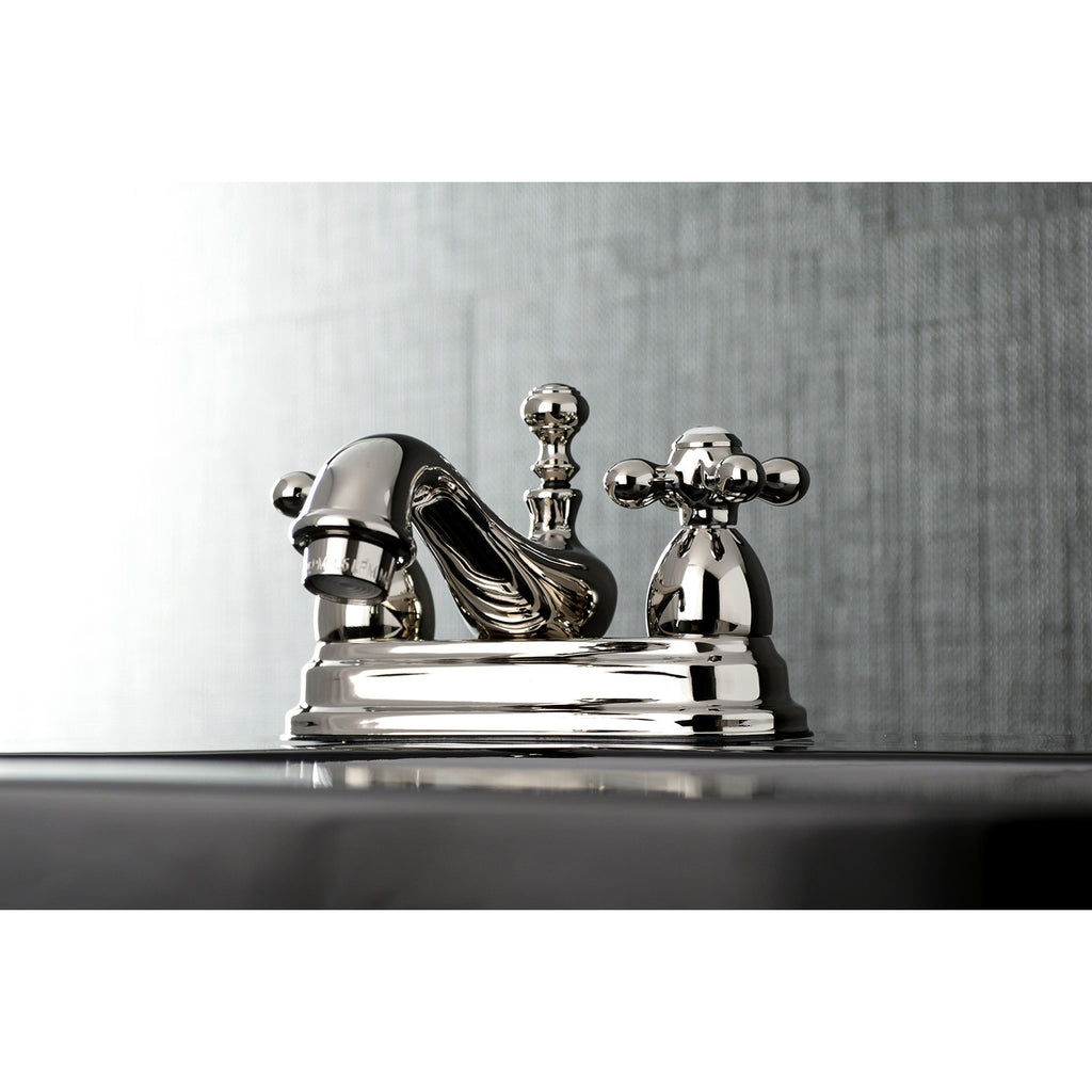 Restoration Double-Handle 3-Hole Deck Mount 4-Inch Centerset Bathroom Faucet with Brass Pop-Up