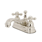 Restoration Double-Handle 3-Hole Deck Mount 4-Inch Centerset Bathroom Faucet with Brass Pop-Up
