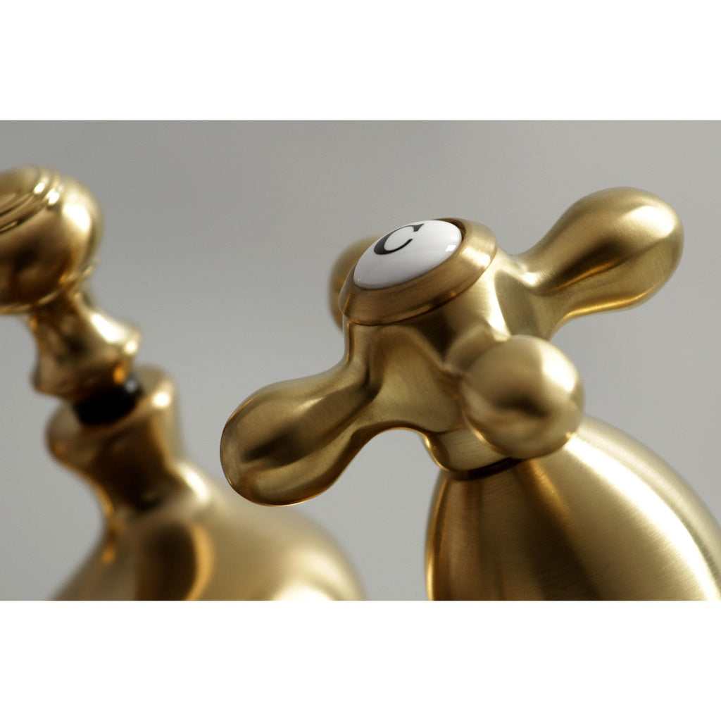 Restoration Double-Handle 3-Hole Deck Mount 4-Inch Centerset Bathroom Faucet with Brass Pop-Up