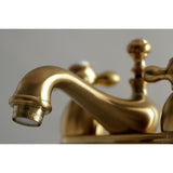 Restoration Double-Handle 3-Hole Deck Mount 4-Inch Centerset Bathroom Faucet with Brass Pop-Up