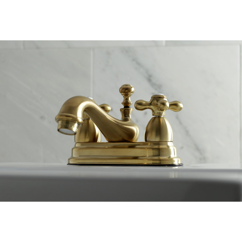 Restoration Double-Handle 3-Hole Deck Mount 4-Inch Centerset Bathroom Faucet with Brass Pop-Up